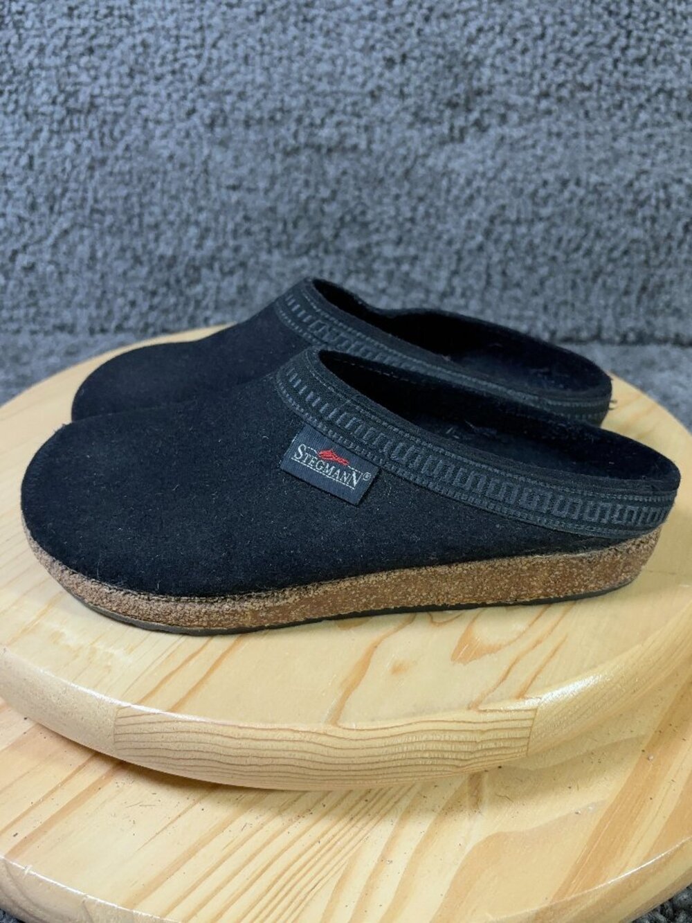 Stegmann Original 108 Wool Clogs Womens Size 6 Black Cork Insole Comfort Shoes